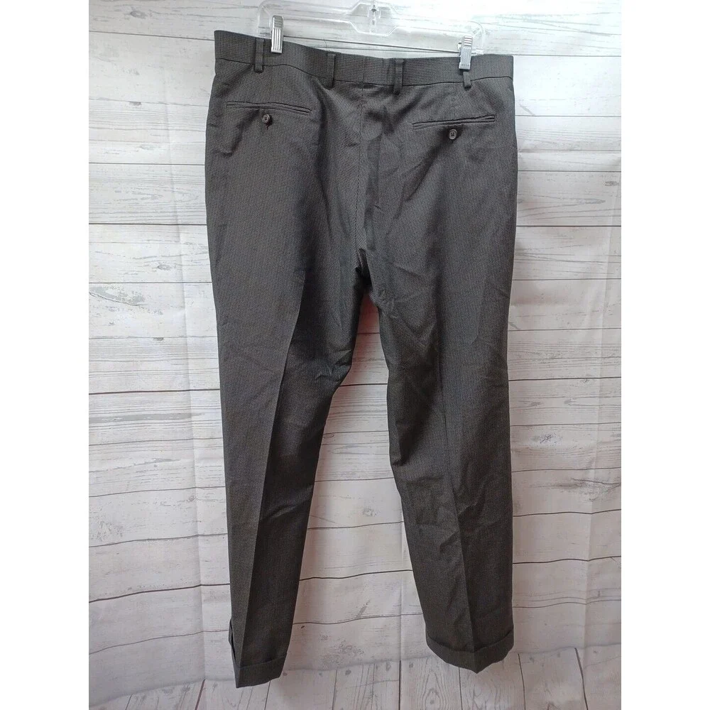 Polo Ralph Lauren Houndstooth Dess Pants  Men's Brown Pleated Sz 38W x 30L
